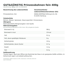 Lebensmittelinformationen: GUT&GÜNSTIG Prinzessbohnen fein 400g