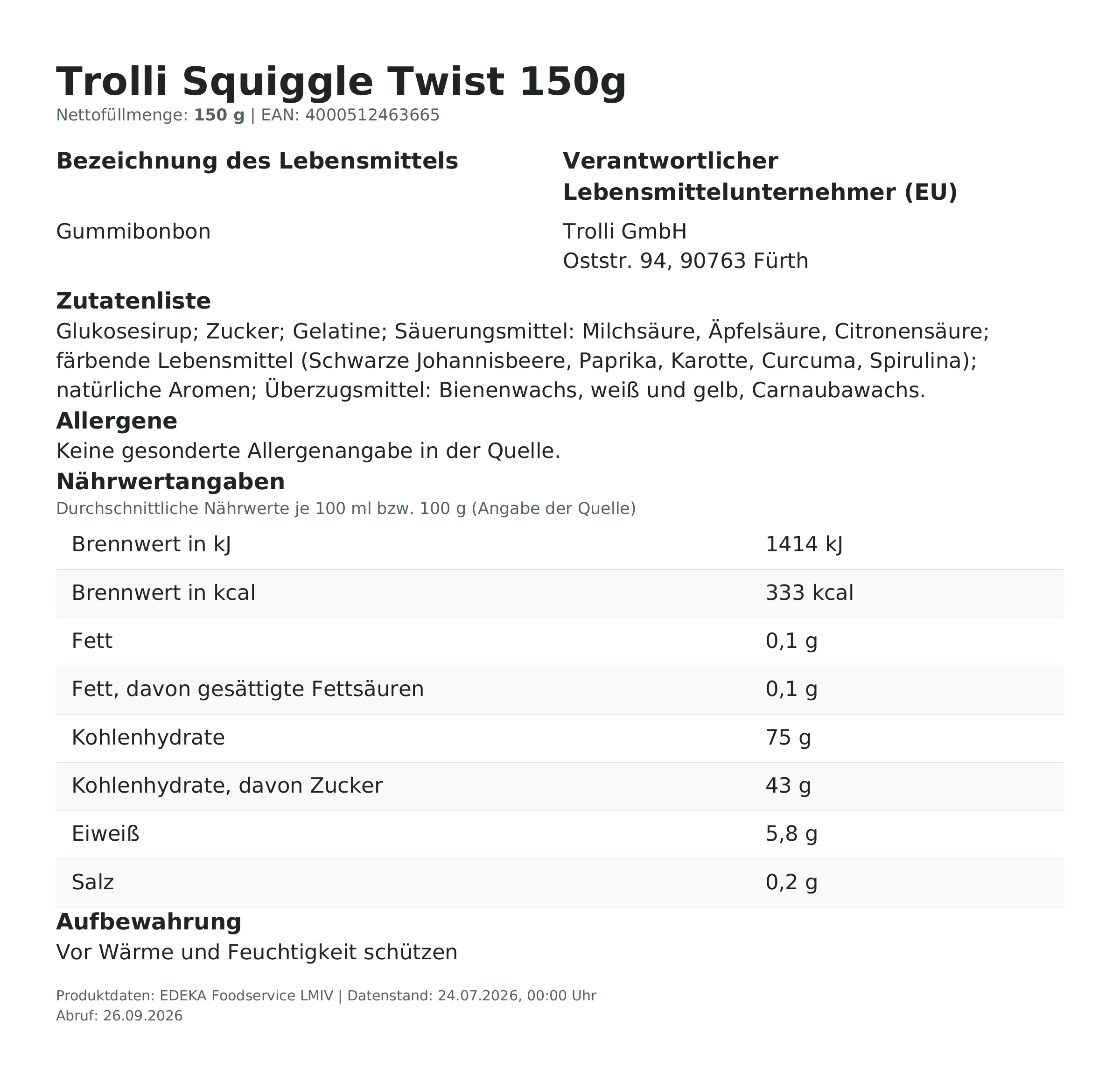 Produktinformationen – Trolli Squiggle Twist 150g