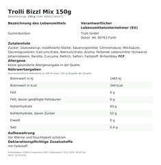 Lebensmittelinformationen: Trolli Btl. Bizzl Mix 150g