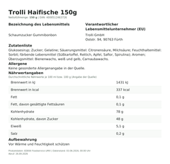 Lebensmittelinformationen: Trolli Btl. Haifische 150g