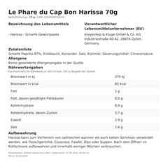 Lebensmittelinformationen: Harissa Tube 70g