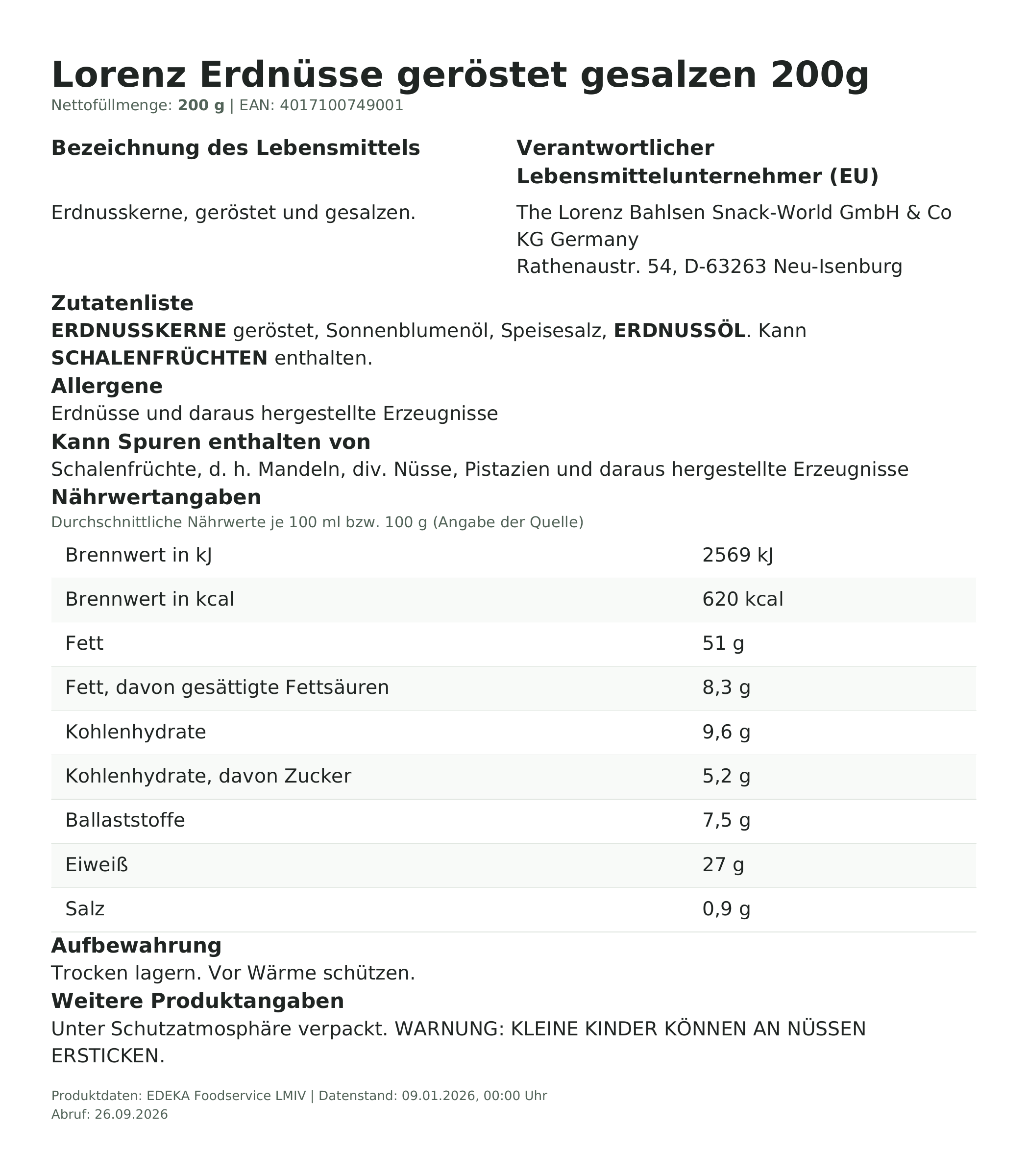 Produktinformationen – Lorenz Erdnüsse geröstet gesalzen 200g