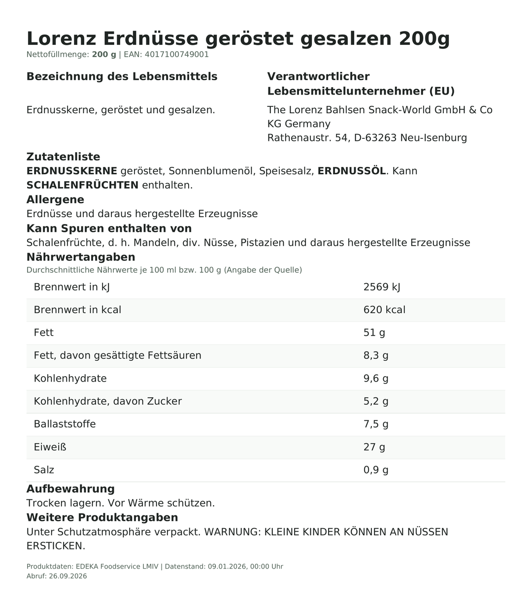 Produktinformationen zum Einzelprodukt – Lorenz Erdnüsse geröstet gesalzen 200g