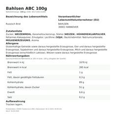 Lebensmittelinformationen: Bahlsen ABC Russisch Brot 100g