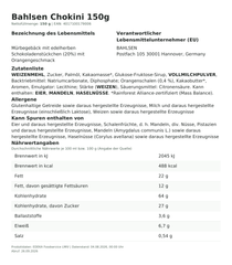 Lebensmittelinformationen: Bahlsen Chokini Gebäck 150g