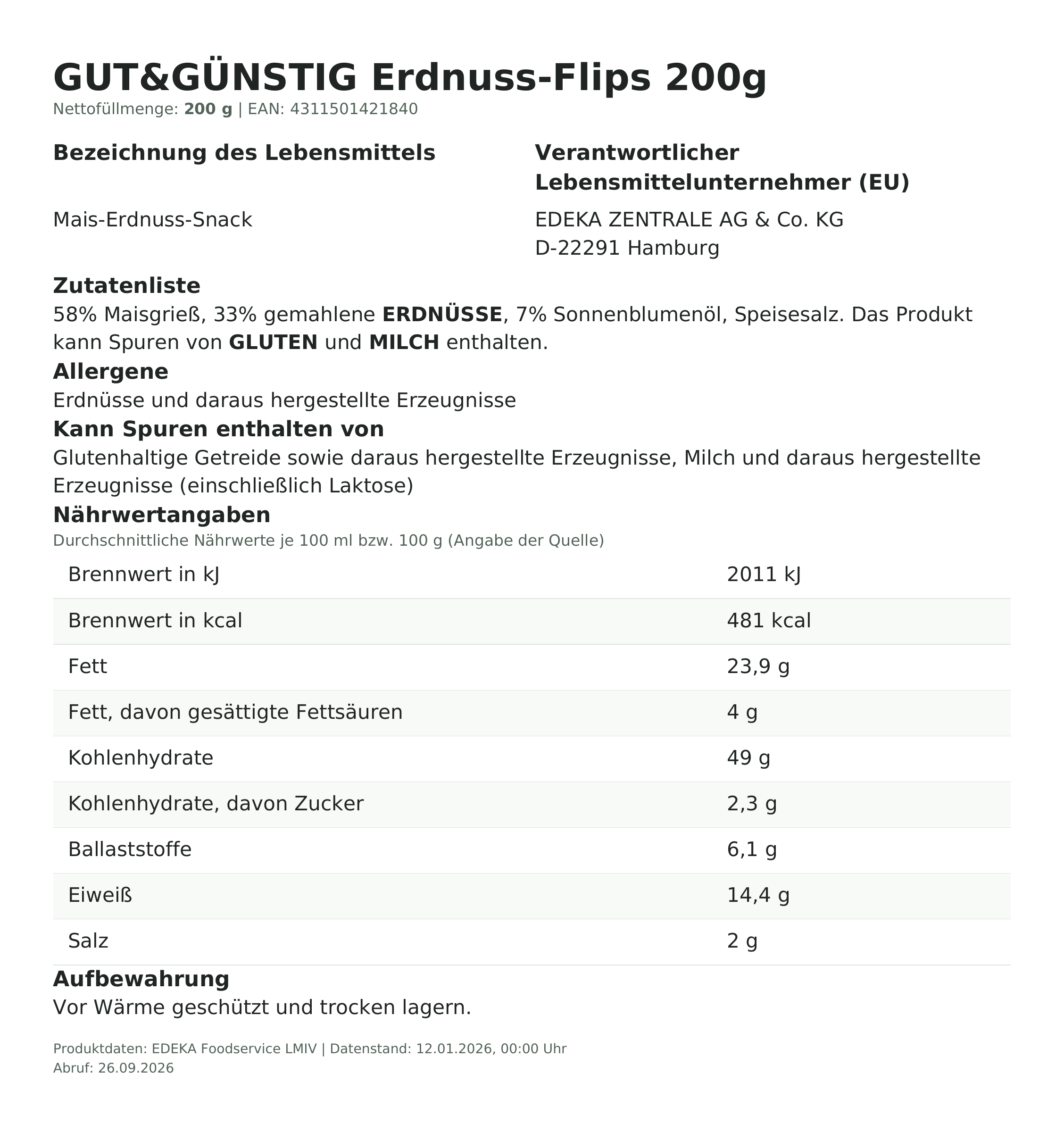 Lebensmittelinformationen: G&G Erdnuss-Flips 200g