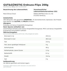 Lebensmittelinformationen: G&G Erdnuss-Flips 200g
