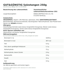 Salzstangen 250g – Lebensmittelangaben