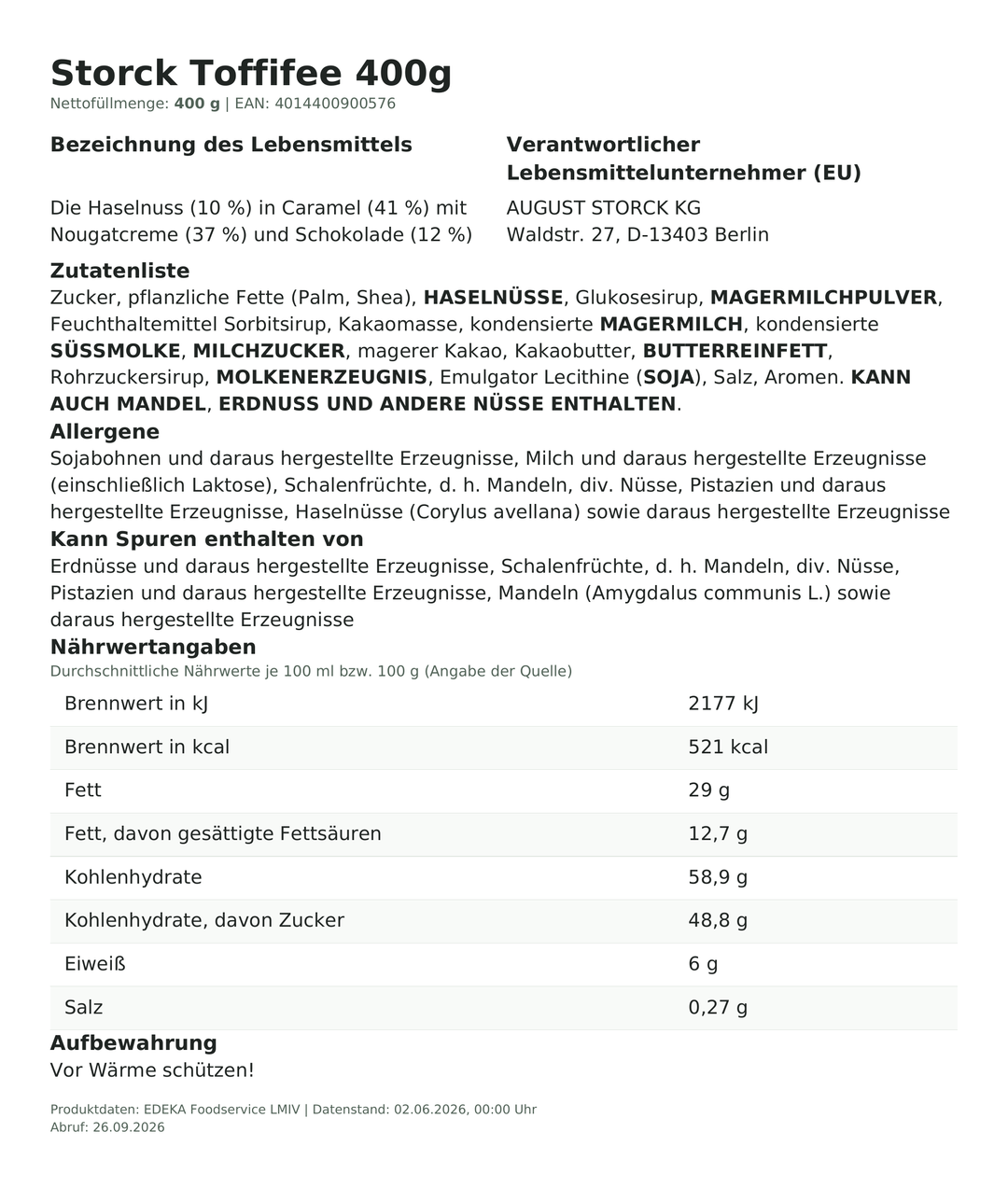 Produktinformationen zum Einzelprodukt – Storck Toffifee 400g