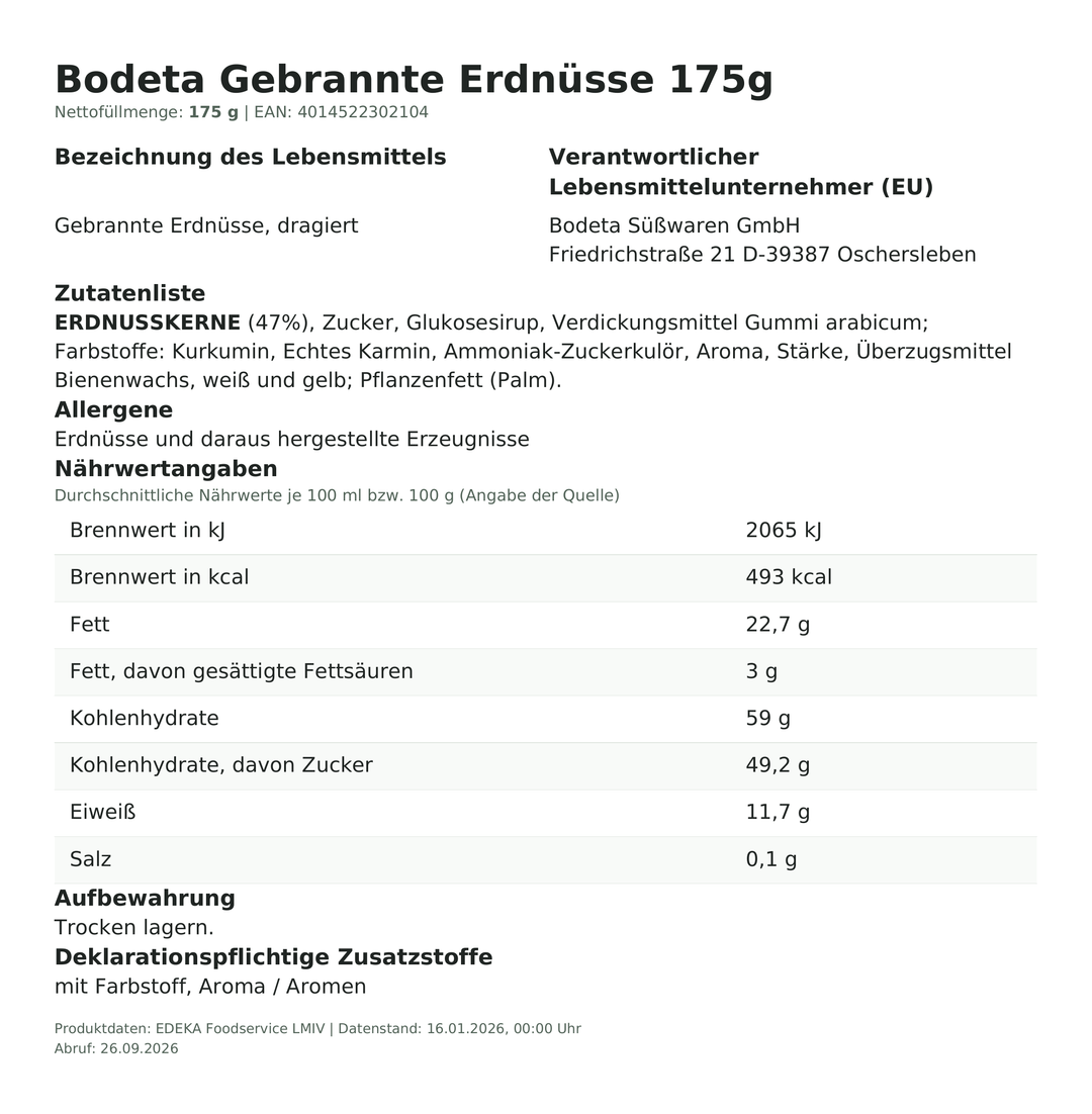 Produktinformationen zum Einzelprodukt – Bodeta Gebrannte Erdnüsse 175g
