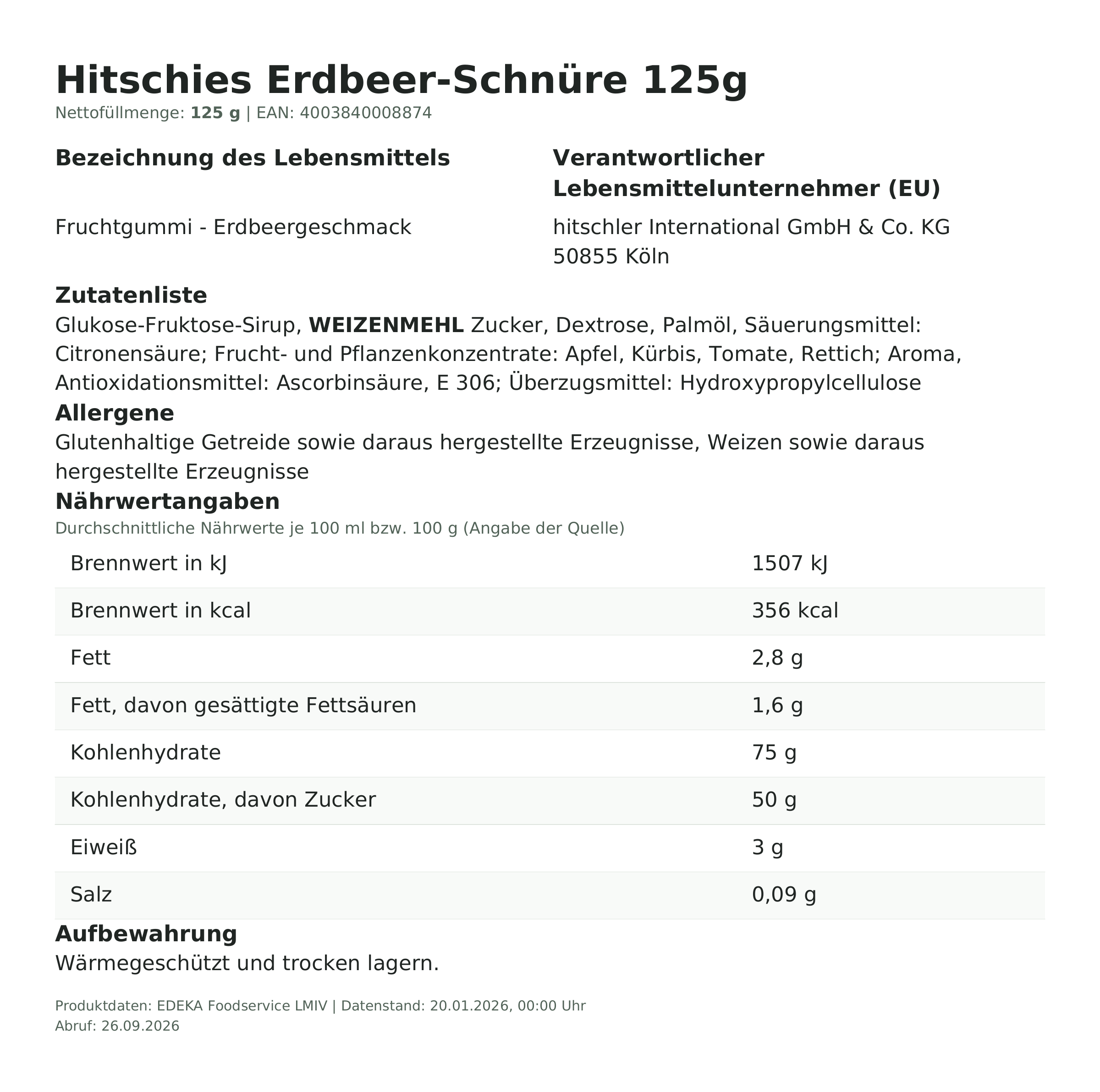 Produktinformationen – Hitschies Erdbeer-Schnüre 125g