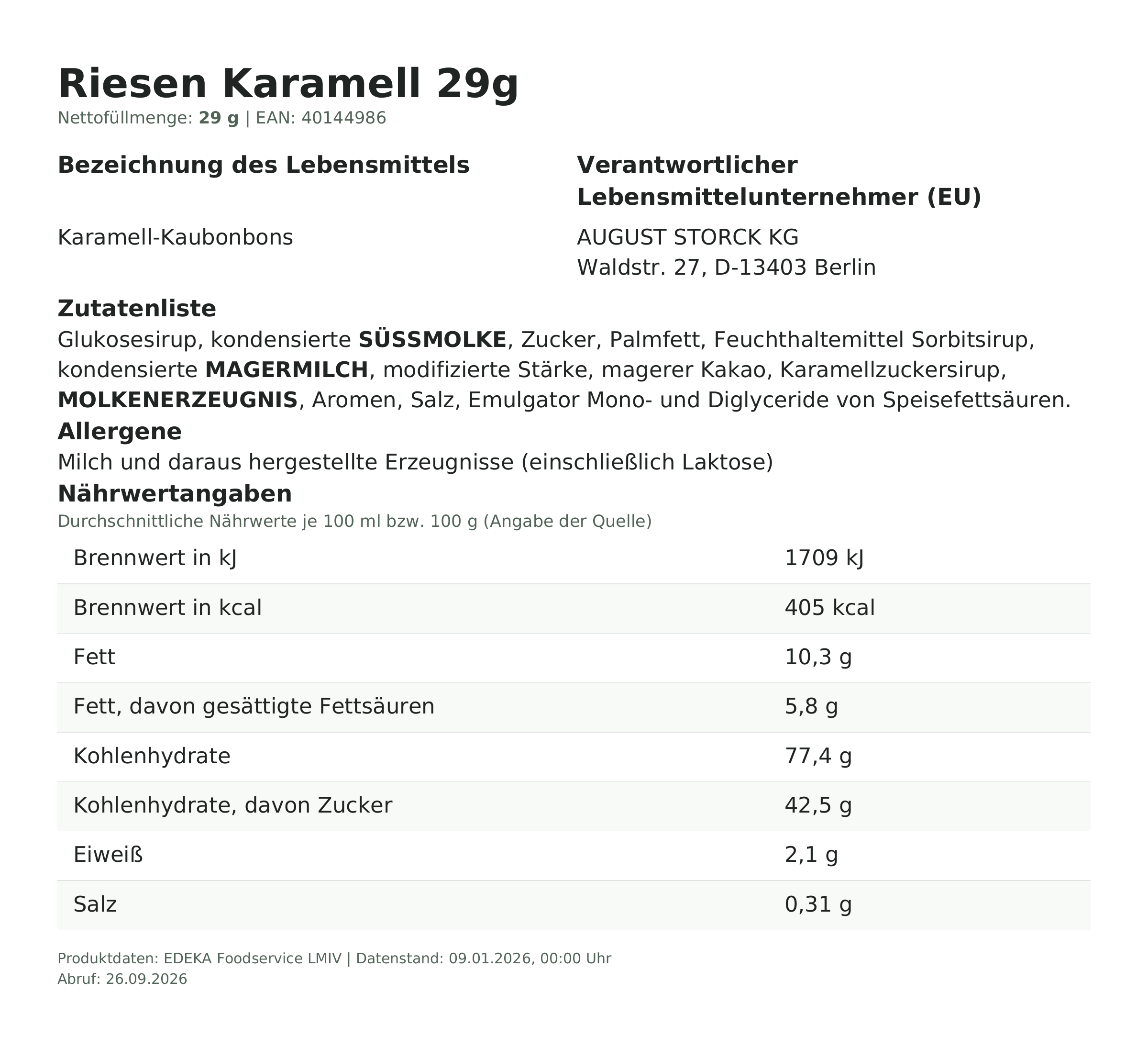 Produktinformationen – Riesen Karamell 29g