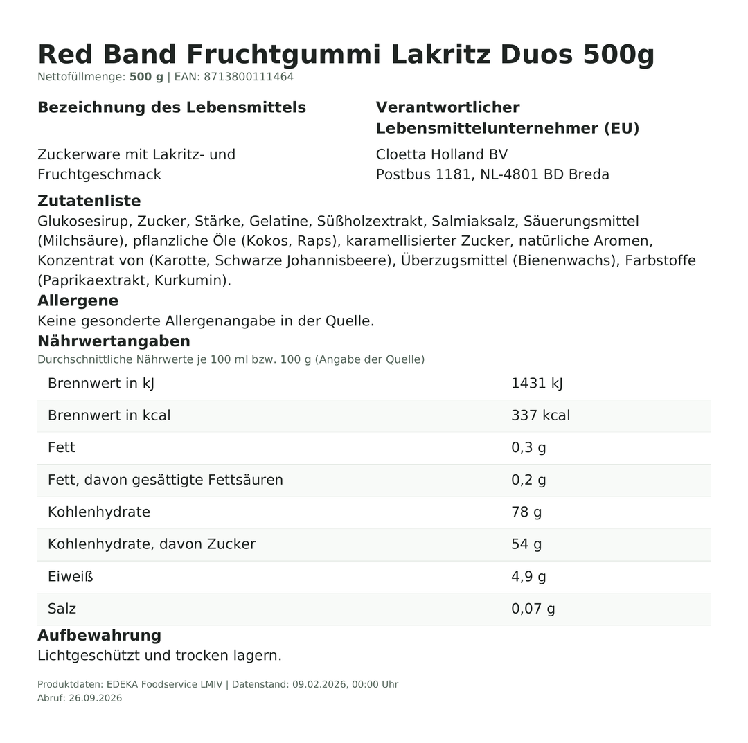Produktinformationen zum Einzelprodukt – Red Band Fruchtgummi Lakritz Duos 500g