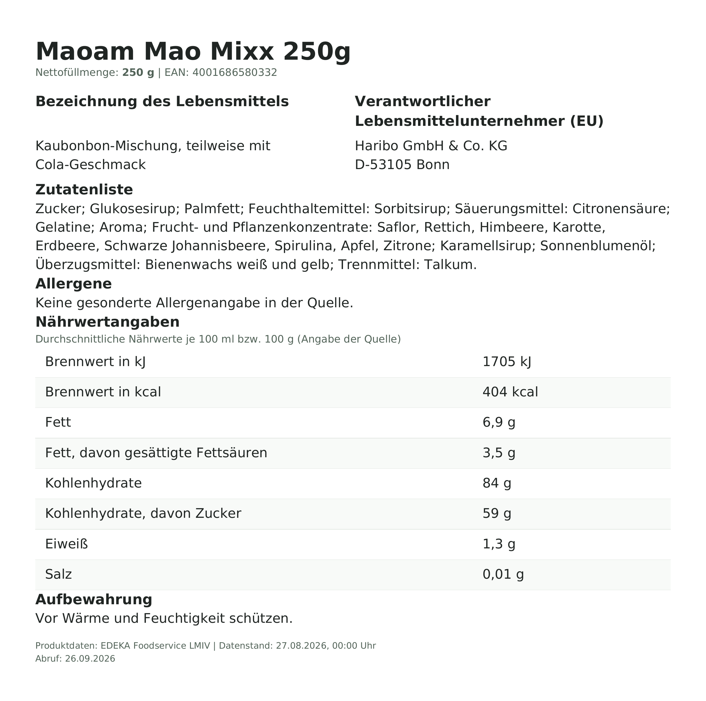 Lebensmittelinformationen: Maoam Mao Mix 250g