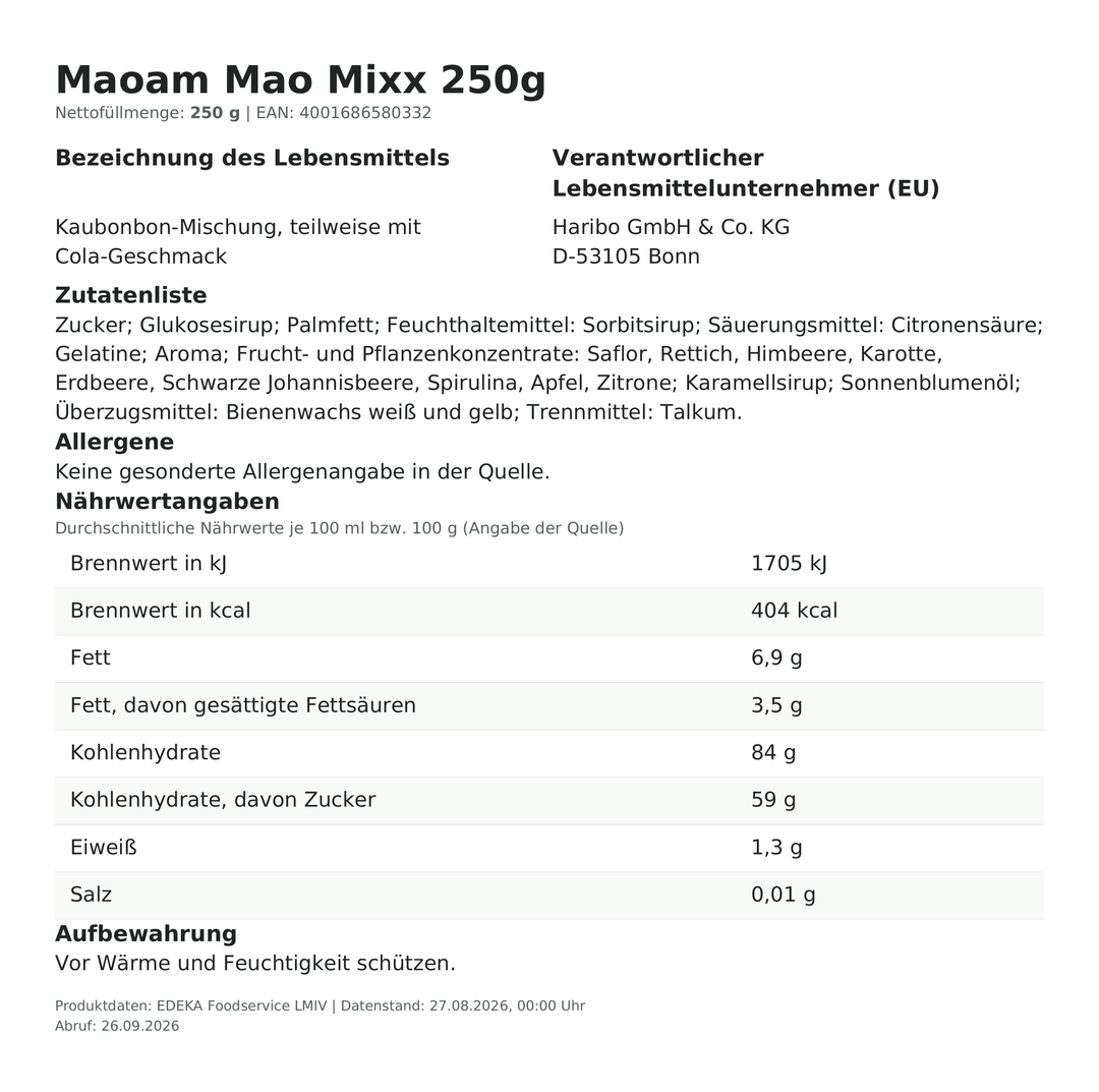 Produktinformationen – Maoam Mao Mixx 250g