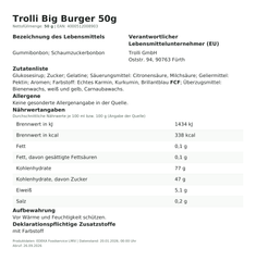 Lebensmittelinformationen: Trolli Burger 50g