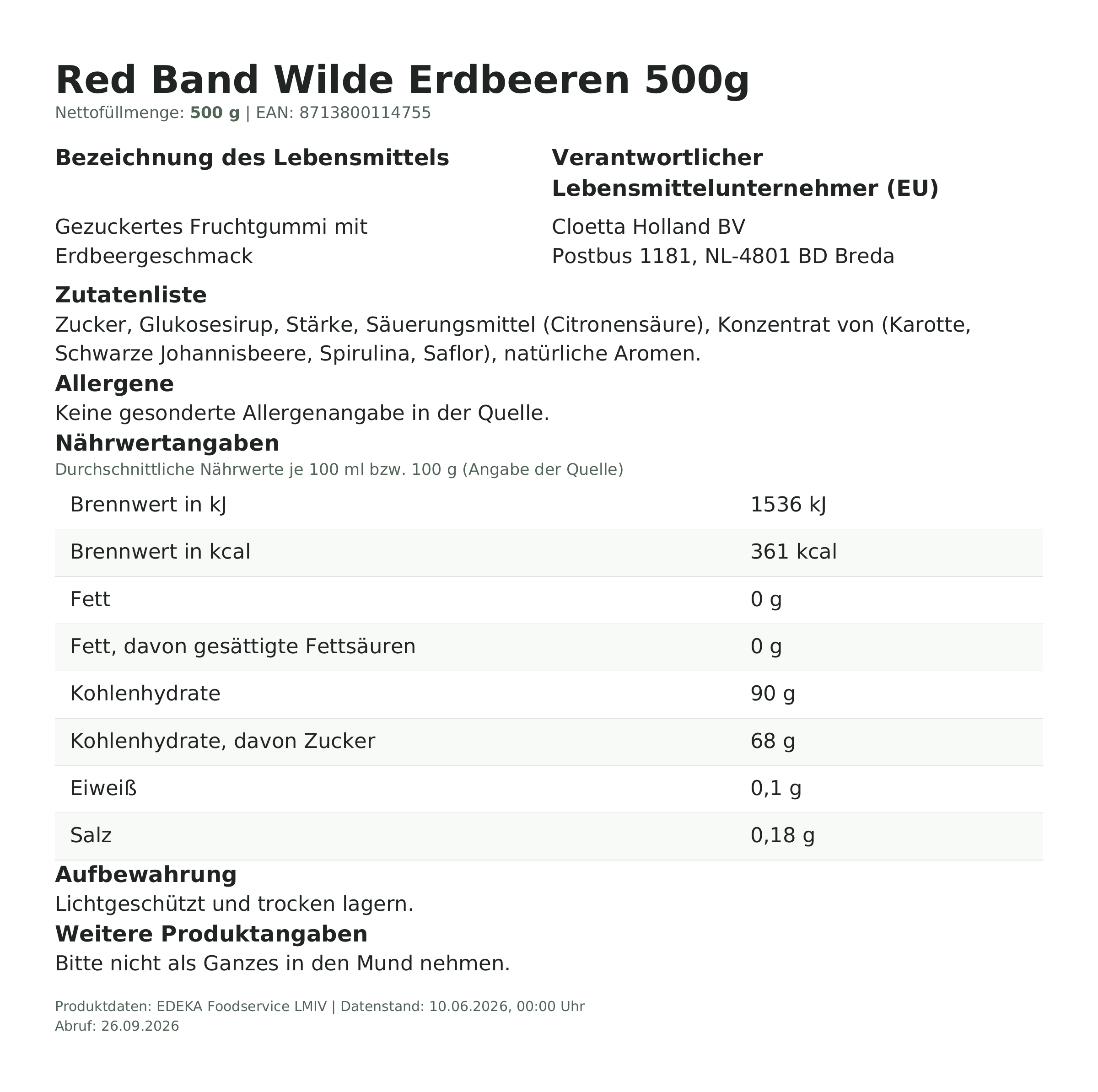 Lebensmittelinformationen: Red Band Wilde Erdbeeren 500g