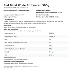 Lebensmittelinformationen: Red Band Wilde Erdbeeren 500g