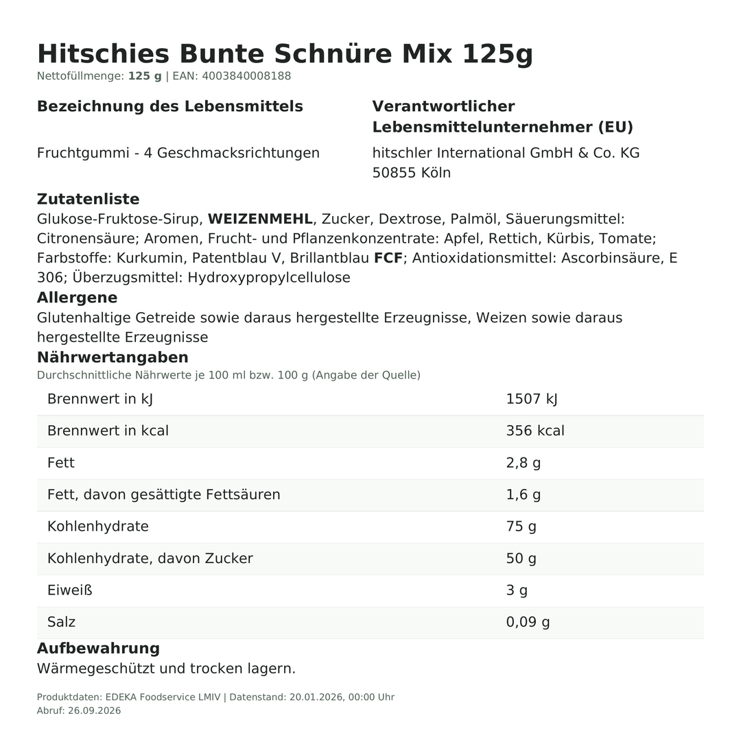 Produktinformationen zum Einzelprodukt – Hitschies Bunte Schnüre Mix 125g