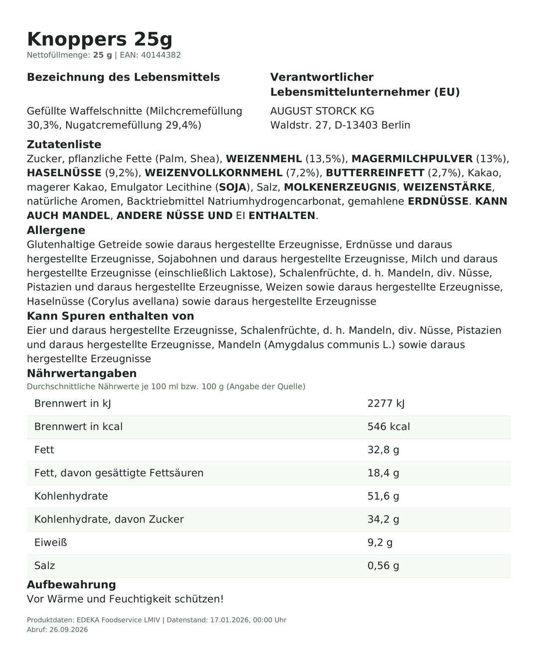 Produktinformationen zum Einzelprodukt – Knoppers 25g