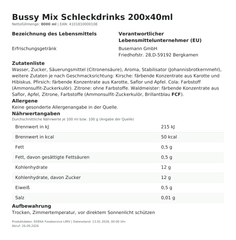Bussy Mix Schleckdrinks 200x40ml – Lebensmittelangaben