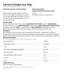 Lebensmittelinformationen: Ferrero kinder Joy 20g