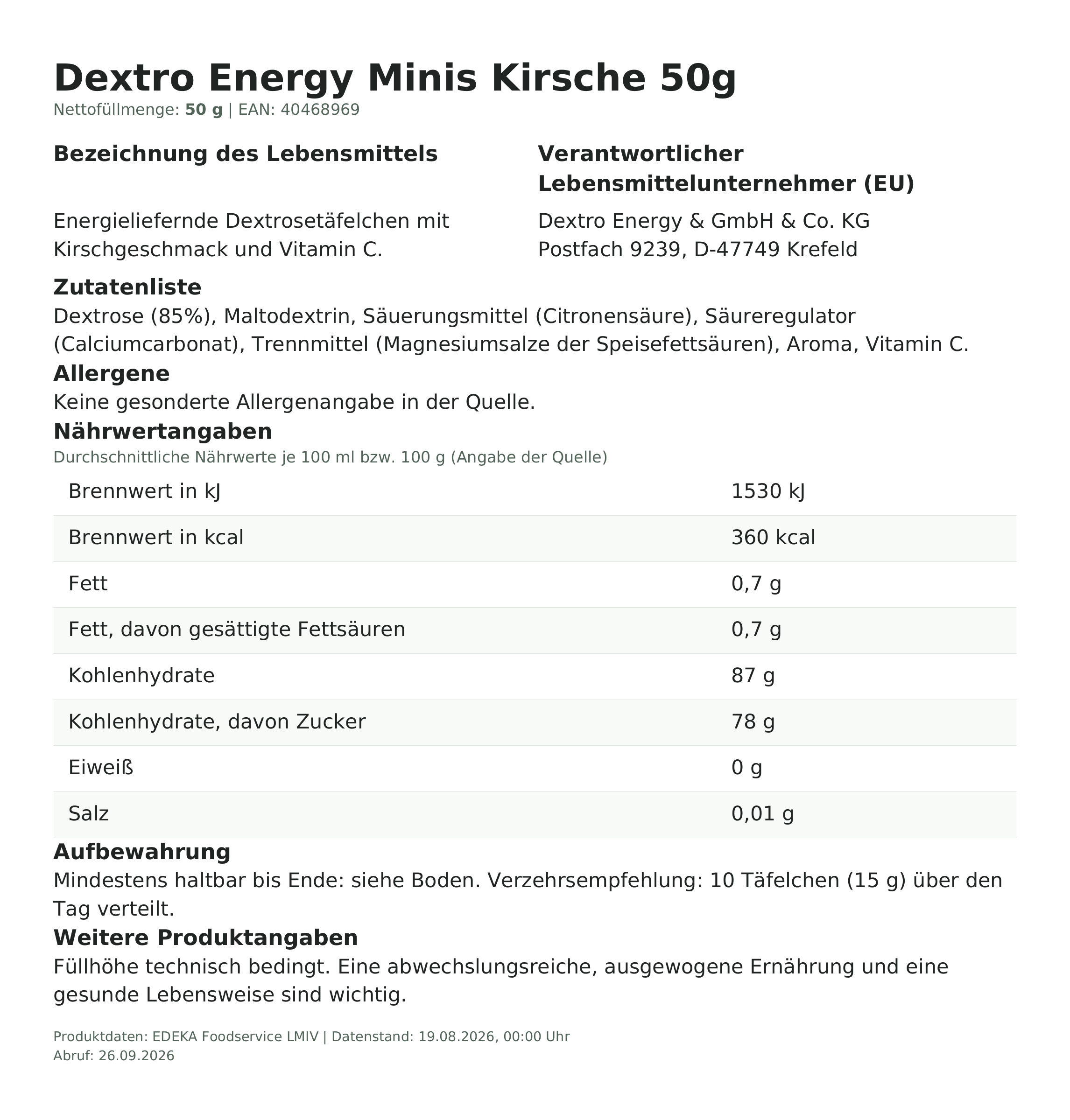 Produktinformationen – Dextro Energy Minis Kirsche 50g