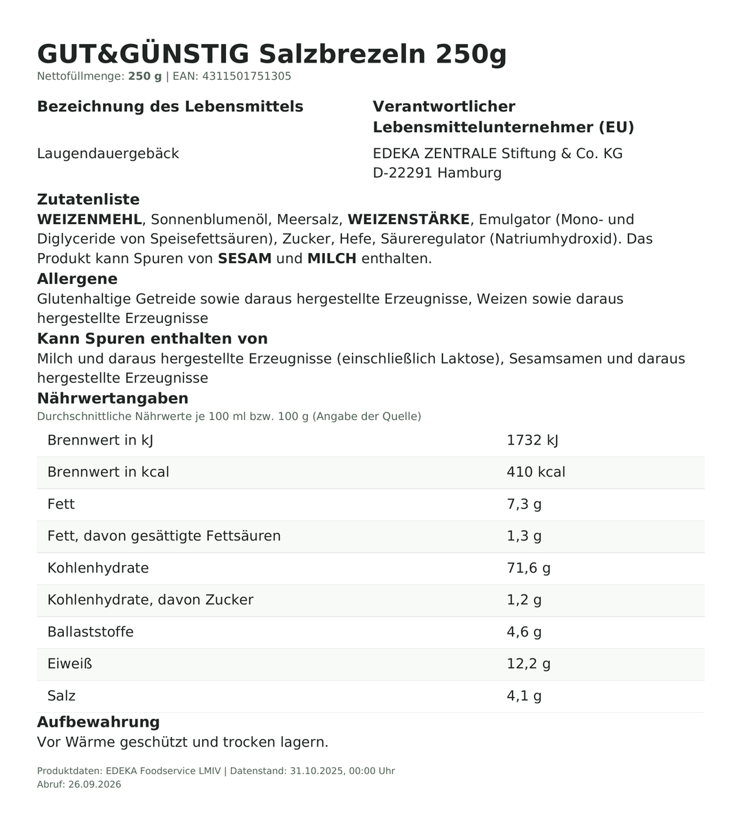 Produktinformationen zum Einzelprodukt – Gut&Günstig Salzbrezeln 250g