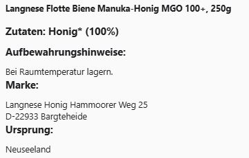 Langnese Flotte Biene Manuka-Honig MGO 100+, 250g