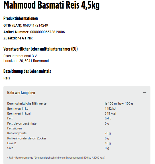 Mahmood Basmati Reis 4,5kg