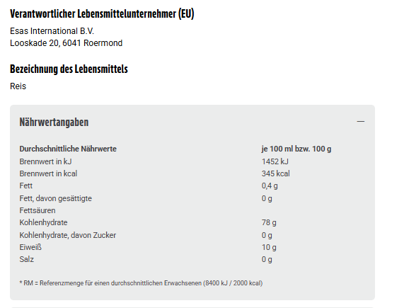 Produktinformationen – Mahmood Reis Basmati 900g