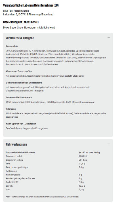 6x Metten Dicke Sauerländer Bockwurst 5x80g (2400g)