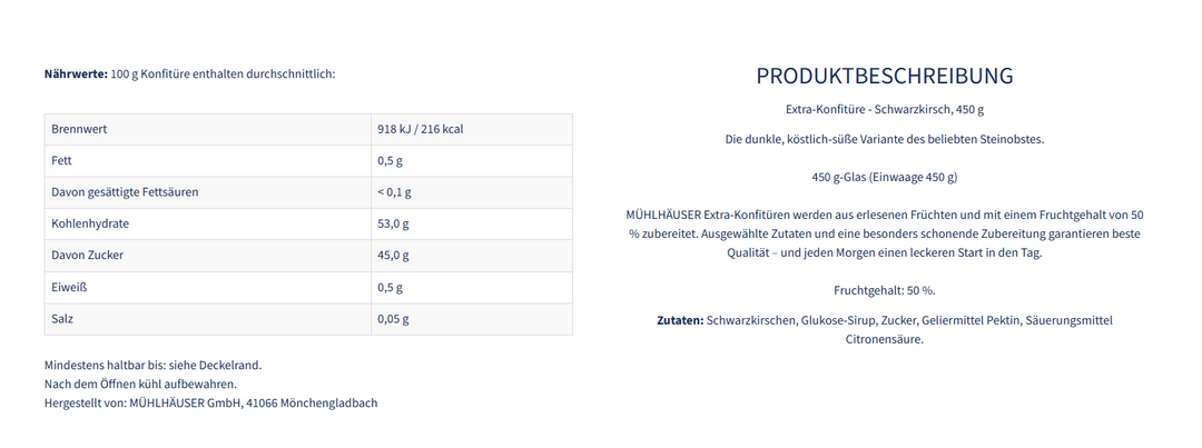 MühlhäuserExtra-Konfitüre - Schwarzkirsch 450 g