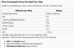 Öncü Granatapfel Sirup Nar Ekşili Sos 700g