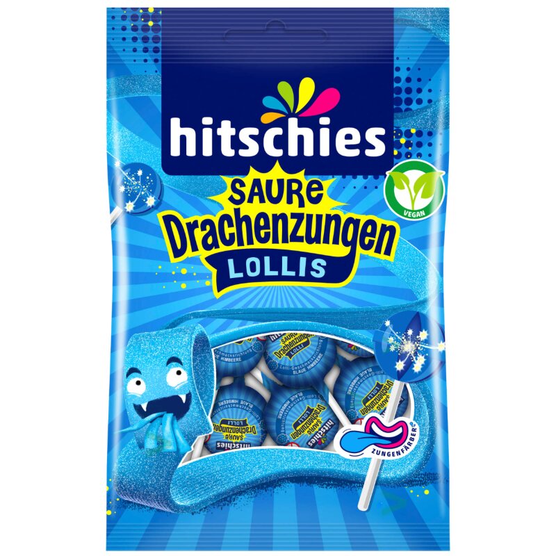 Hitschies Saure Drachenzungen Lollis blau 8ST 128g