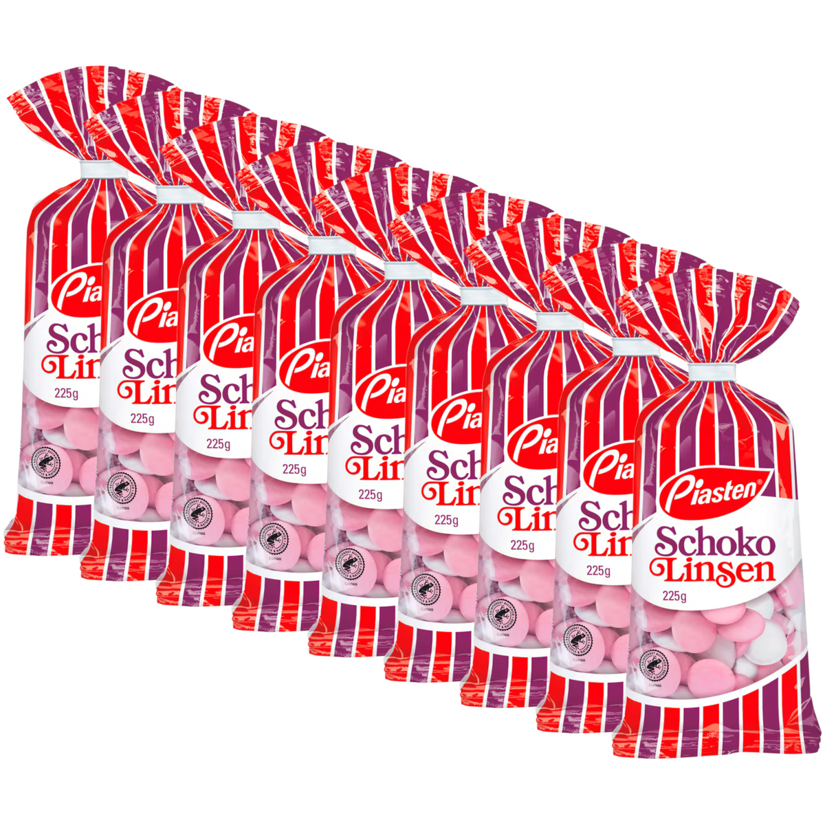 9x Piasten Schokolinsen 225g - Schokolade-Dragees mit 53 % Schokolade und Zuckerüberzug – (9x225g)