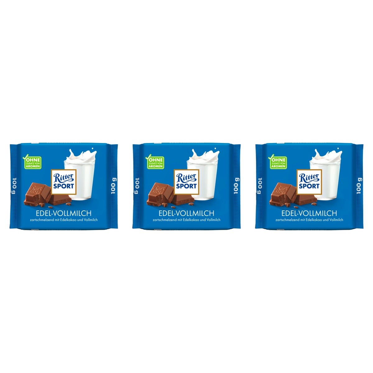 Ritter Sport Edel-Vollmilch Tafel – 3 x 100 g (300 g)
