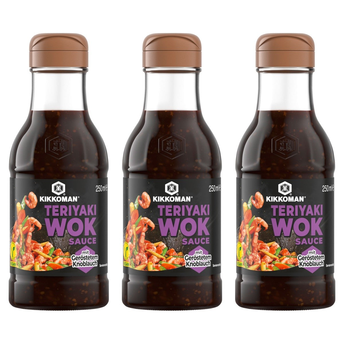 Kikkoman Teriyaki Sauce mit geröstetem Knoblauch – 3 x 250 ml (750 ml)