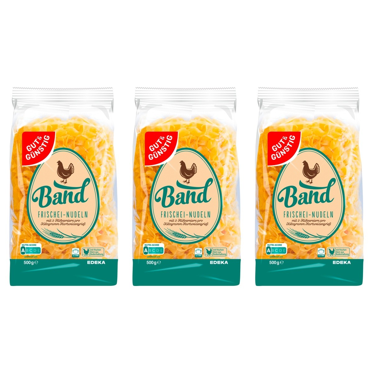 Gut&Günstig Frischei-Nudeln Band – 3 x 500 g (1500 g)