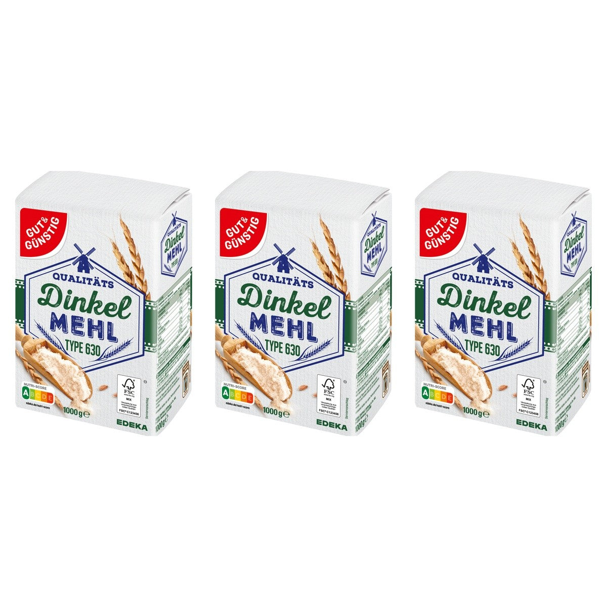 Gut&Günstig Dinkelmehl Type 630 – 3 x 1000 g (3000 g)
