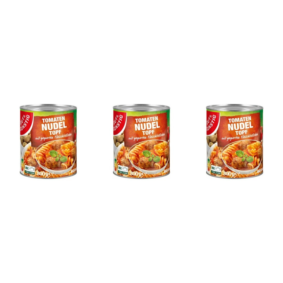 Gut&Günstig Tomaten-Nudeltopf mit Fleischbällchen – 3 x 800 g (2400 g)