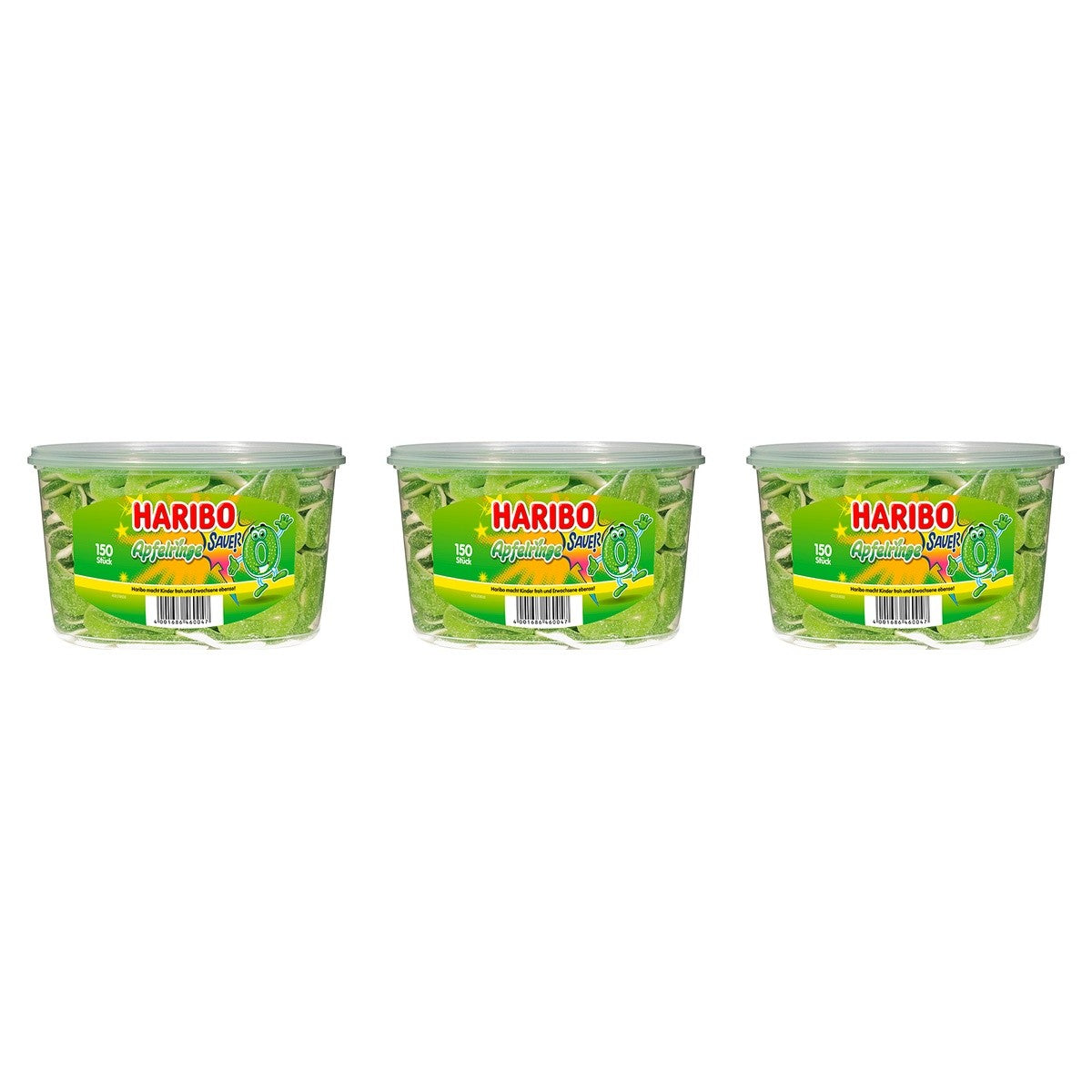Haribo saure Apfel-Ringe 150Stück – 3 x 1200 g (3600 g)