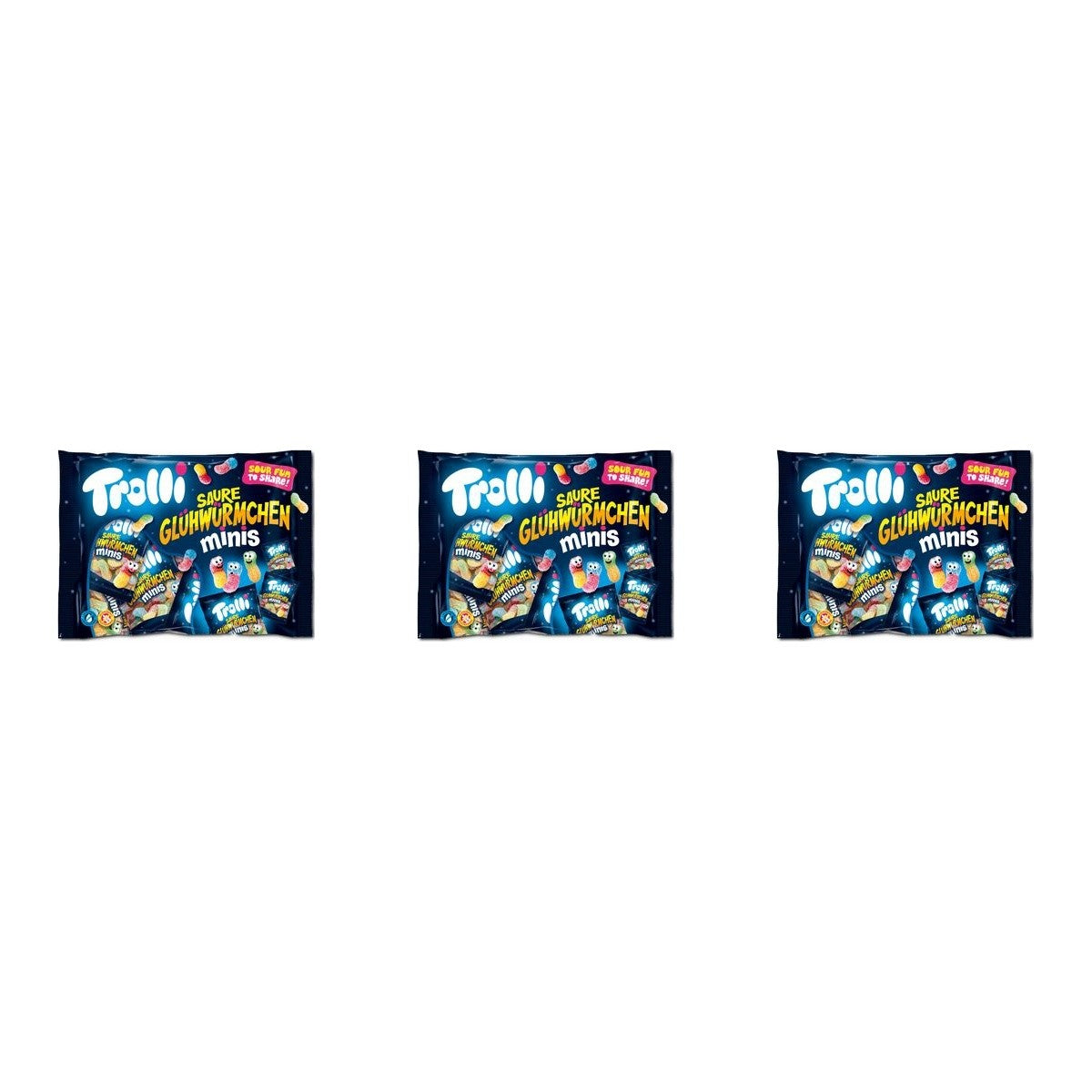 Trolli Saure Glühwürmchen minis – 3 x 200 g (600 g)