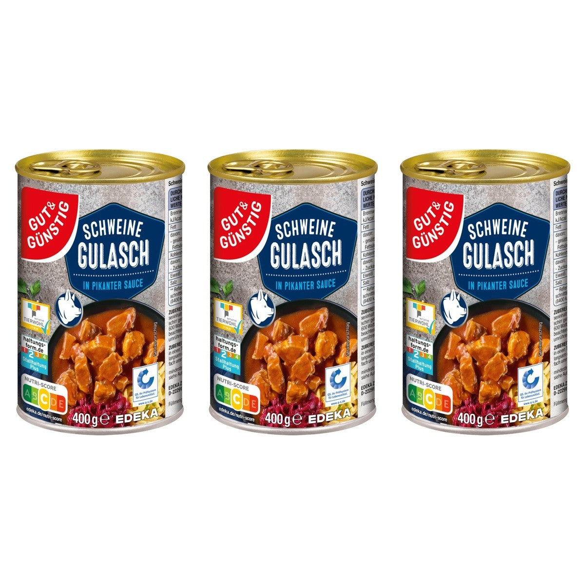 Gut&Günstig Schweinegulasch – 3 x 400 g (1200 g)