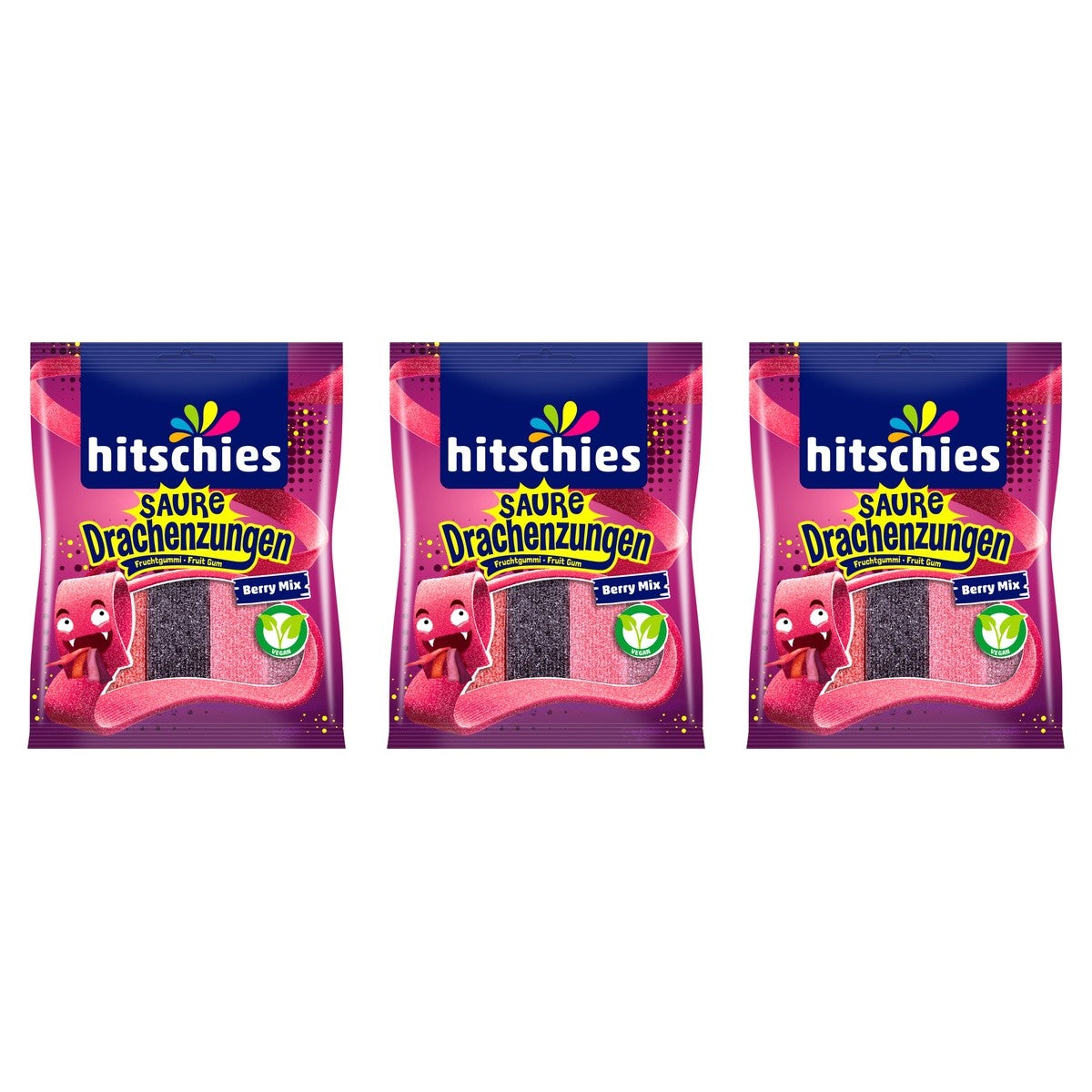 Hitschies Saure Drachenzungen Berry Mix – 3 x 125 g (375 g)