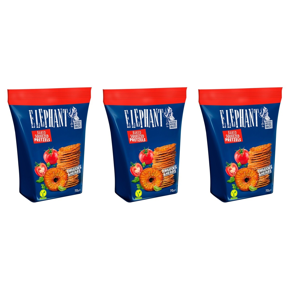 Elephant Pretzels Tomate&Kräuter – 3 x 70 g (210 g)