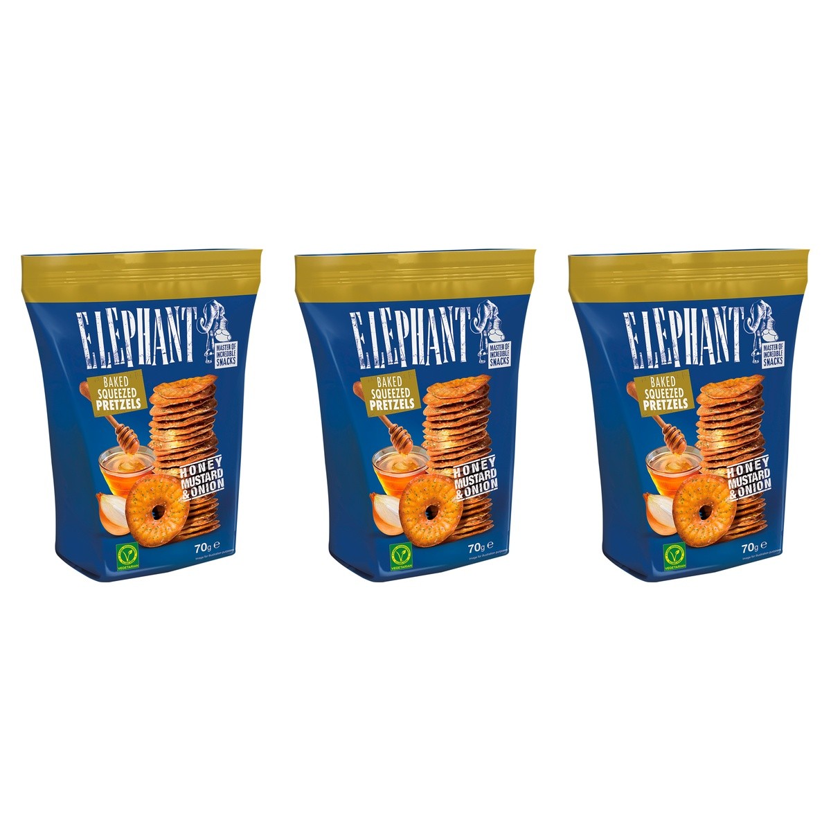 Elephant Pretzels Honig-Senf-Zwiebel – 3 x 70 g (210 g)