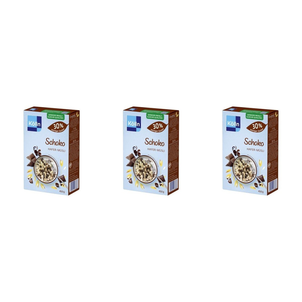 Kölln Schoko Hafer-Müsli 30% weniger Zucker – 3 x 450 g (1350 g)
