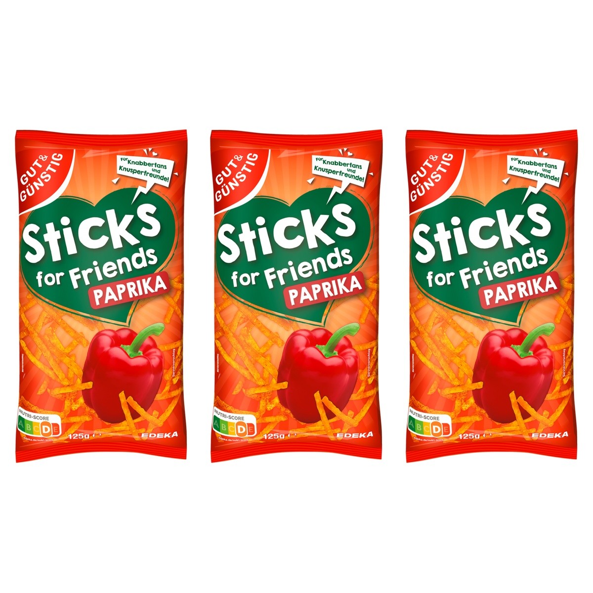 Gut&Günstig Kartoffelsticks Paprika – 3 x 125 g (375 g)