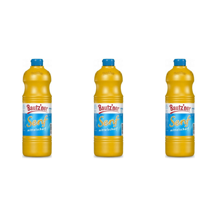 Bautzner Mittelscharfer Senf Flasche – 3 x 1000 ml (3000 ml)
